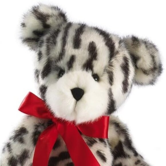 Leopard Print Plush Teddy Bear With Red Satin Bow 12 Inches Soft Cuddly Toy For - Picture 2 of 2